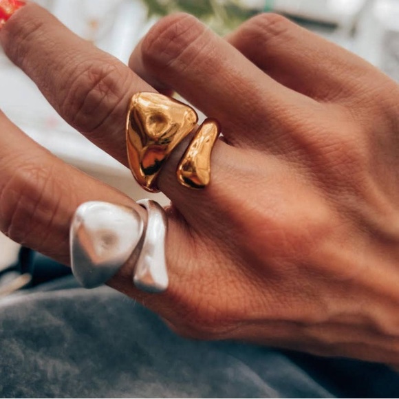 Chunky Hammered Rings in Silver and Gold - Picture 1 of 5